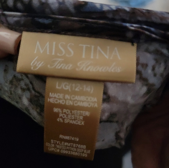 Miss Tina Blue and Black Long Sleeve Dress Size12-14 - Picture 7 of 7